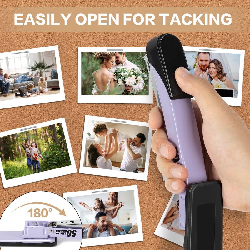 Deli Stapler Heavy Duty, Full Strip Staplers for Desk with 2000 Staples and Staple Remover, 50 Sheet Capacity, No Jam, Non-Slip Office Stapler with Staples for Office, Classroom, Purple - Image 5